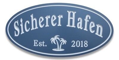 Custom Oval PVC  Family Name Sign House Sign Cottage Sign Camp Sign with Carved Palm Tree - White Carving