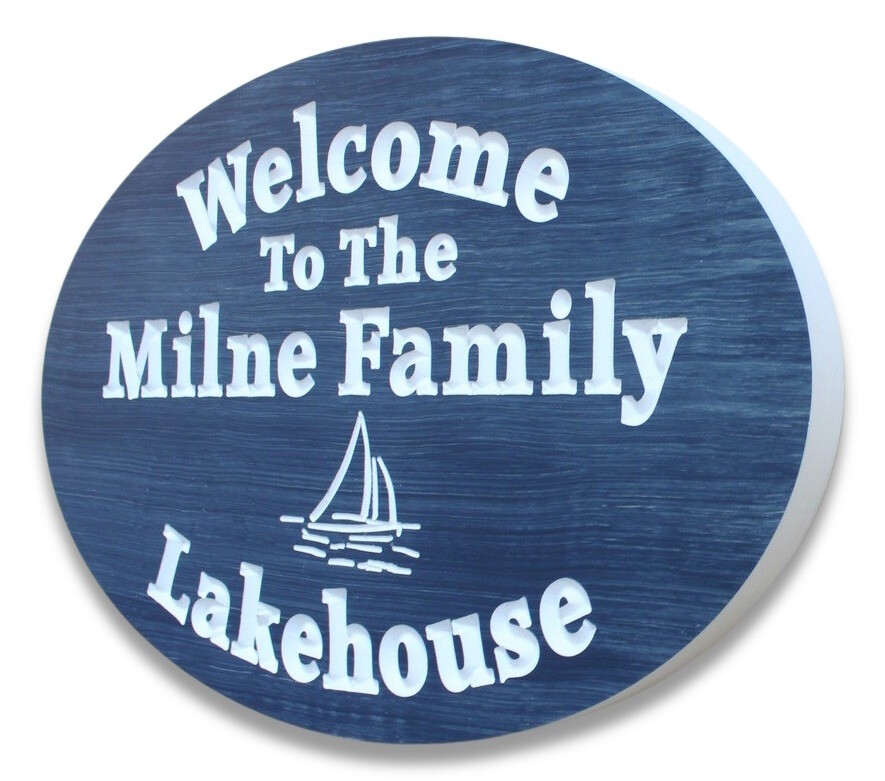 Sailboat theme - Custom carved solid ¾ inch thick weather resistent PVC stained wood look sign for Cottage, Lakehouse and Beachfront properties