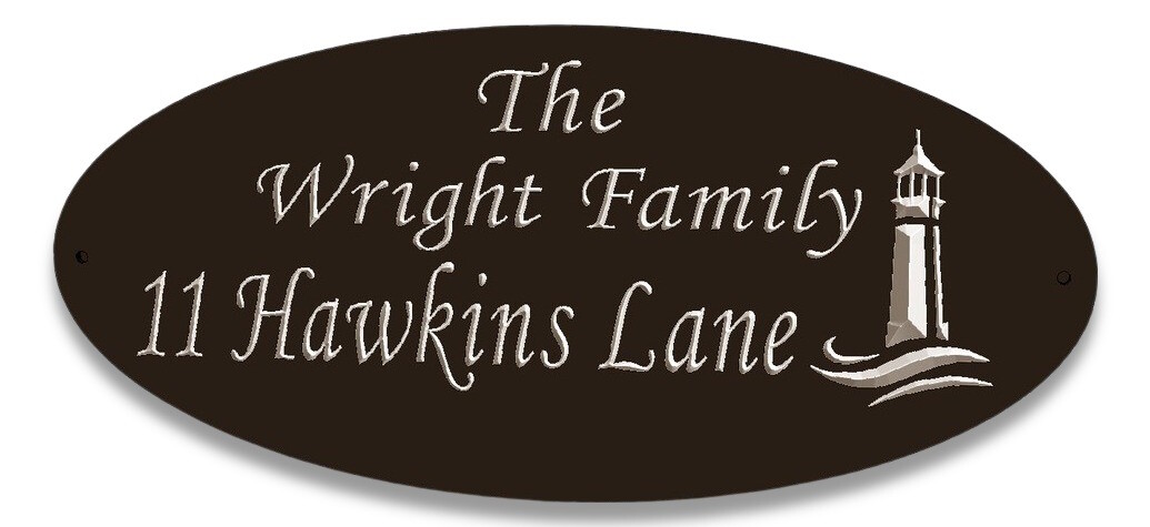 Weather Resistant Personalised Oval PVC Cottage Sign Family Name Sign with Carved Lighthouse with White Carving