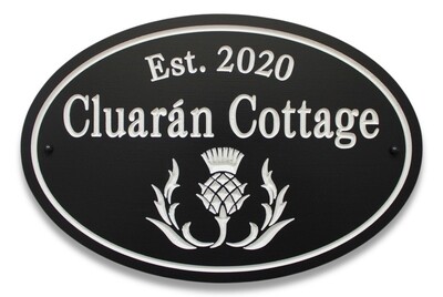 Weather Resistant Custom Exterior Oval Sign Cottage Sign House Sign Painted Precision Carved Thistle with White Carving - Solid 3/4 inch thick PVC
