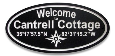 Weather Resistant Personalised Oval PVC Cottage Sign GPS Sign Long Lat Sign with White Carving