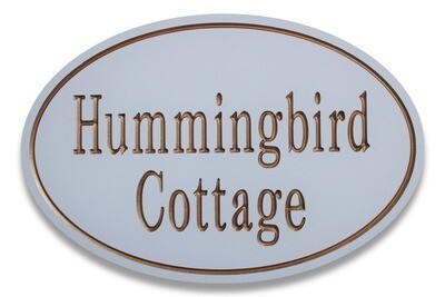 Custom White Oval House Sign - Cottage Sign With Painted Precision Carved Text and Graphics - Weather Resistant solid 3/4 inch thick PVC.