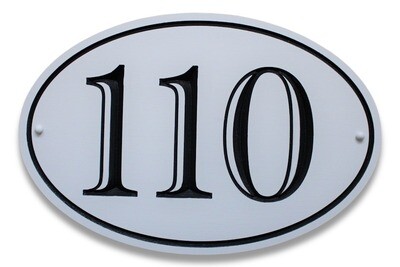 White Oval House Number Sign - House Number Sign With Painted Carving - Weather Resistant solid 3/4 inch thick PVC.