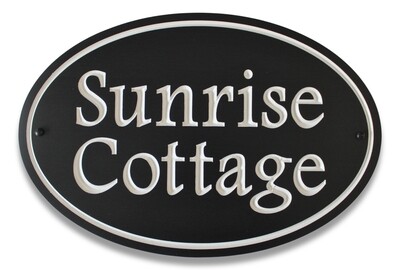 Weather Resistant Custom Exterior Oval Name Sign Cottage Sign House Sign Painted with White Precision Carving - Solid 3/4 inch thick PVC