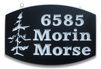 Weather Resistant Custom Exterior Sign House Number Family Name Sign With Carved Tree Painted with White Carving  - Solid 3/4 inch thick PVC