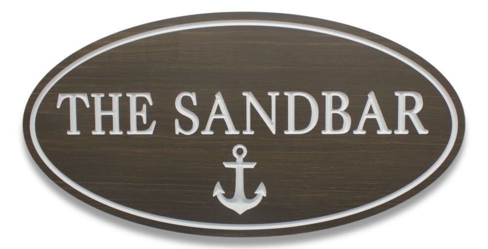Custom Carved Oval PVC stained wood effect Cottage Sign with Anchor Graphic - Weather resistant.