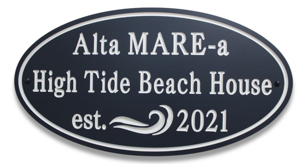 Custom Oval PVC Weather Resistant House Sign Cottage Sign with Wave with White Carving
