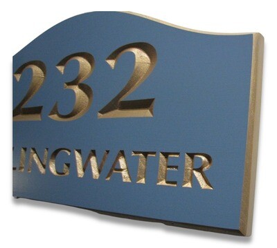 Custom PVC Weather Resistant Elegant Shaped House Number Sign Address Sign with  Paint Numbers and Street Name and Beveled Edge Painted carving