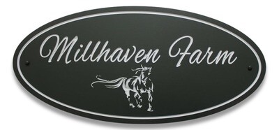 Weather Resistant Personalised Oval PVC Cottage Sign House Sign with Carved Horse with White Carving