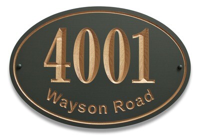Custom Oval Address Sign - House Number Sign Painted With Metallic Gold or Silver Carving - Weather Resistant solid 3/4 inch thick PVC.