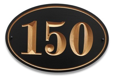Custom Oval House Number Sign - House Number Plaque Painted With Metallic Gold or Silver Carving - Weather Resistant solid 3/4 inch thick PVC.