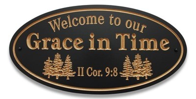 Weather Resistant Custom Exterior Oval PVC Cottage Sign / House Sign with Trees Painted with Metallic Gold or Silver Carving