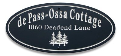 Weather Resistant Personalised Oval PVC Cottage Sign House Sign with Carved Trees with White Carving