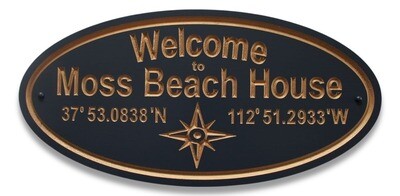 Weather Resistant Personalised Oval PVC Cottage Sign GPS Sign Long Lat Sign with Metallic Gold or Metallic Silver Carving