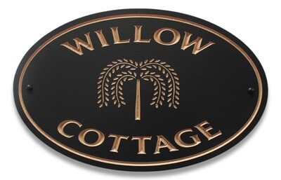 Custom Oval Cottage Sign House Sign - Painted With Metallic Gold or Silver Carving - Weather Resistant solid 3/4 inch thick PVC.