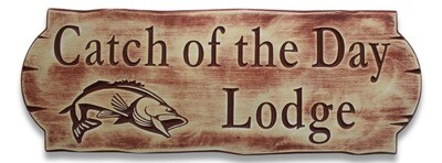 Aged look Cottage Sign – painted text and fish graphic