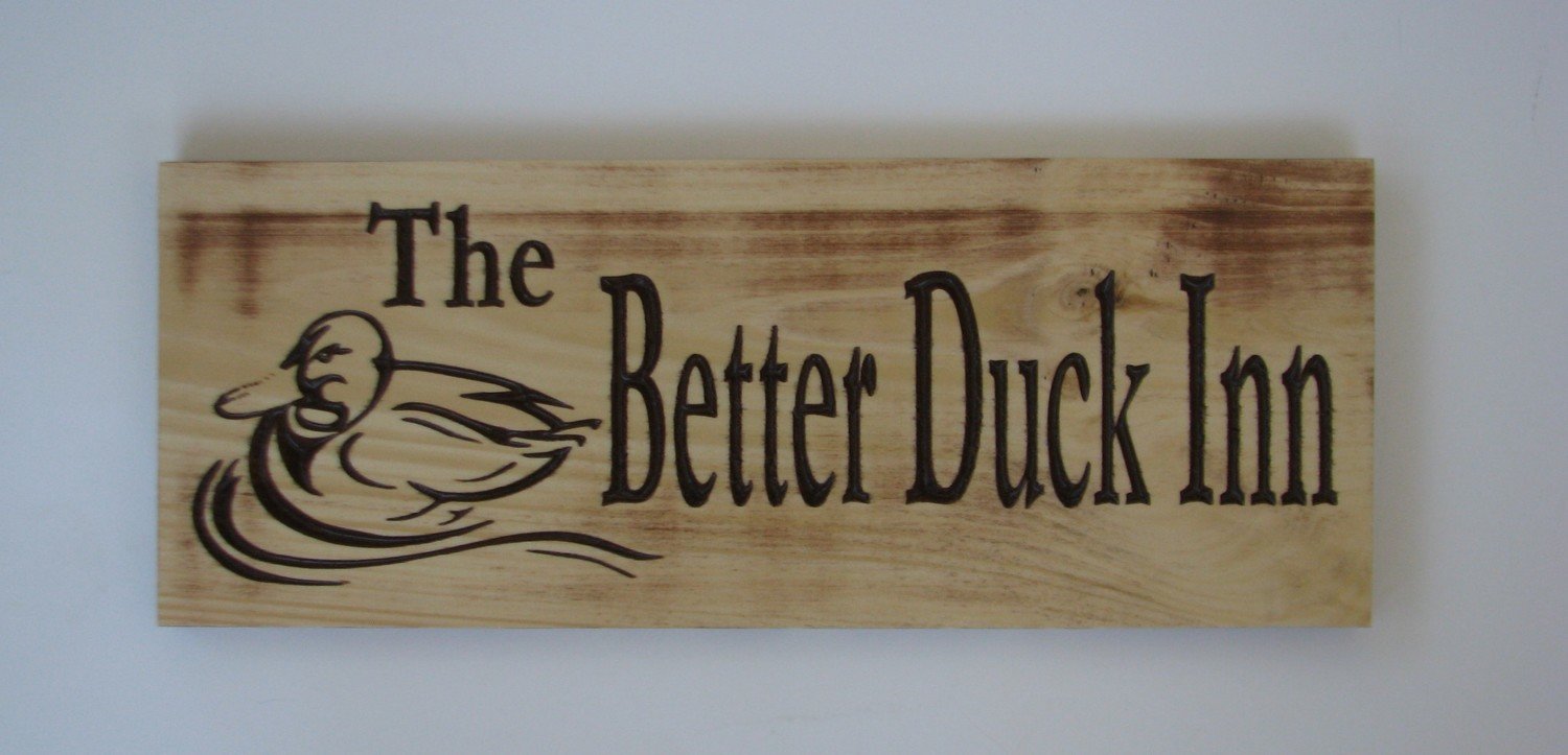 Personalized Rustic Distressed Look Wood Sign Cabin Sign Camp Sign Family Name Sign with Carved Duck