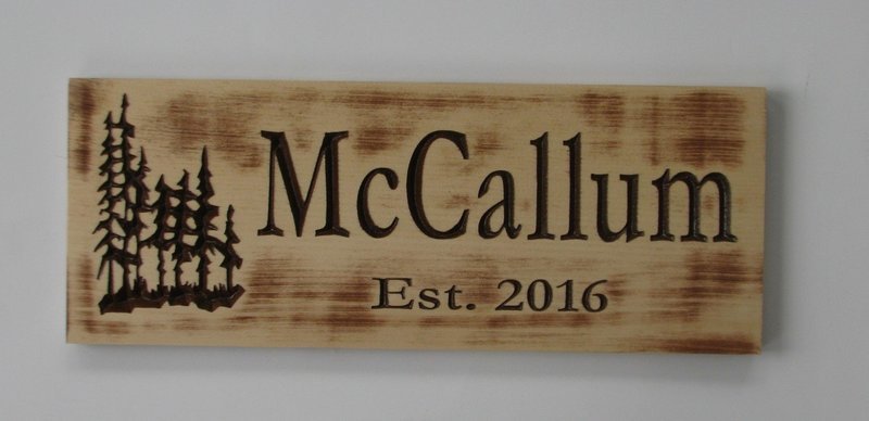 Rustic Wood Distressed Look Sign Cabin Sign Camp Sign Family Name Sign with Carved Treescape