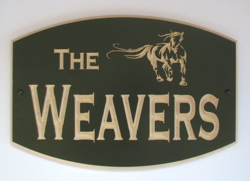 Custom Carved Painted Outdoor Wood Sign with Carved Horse