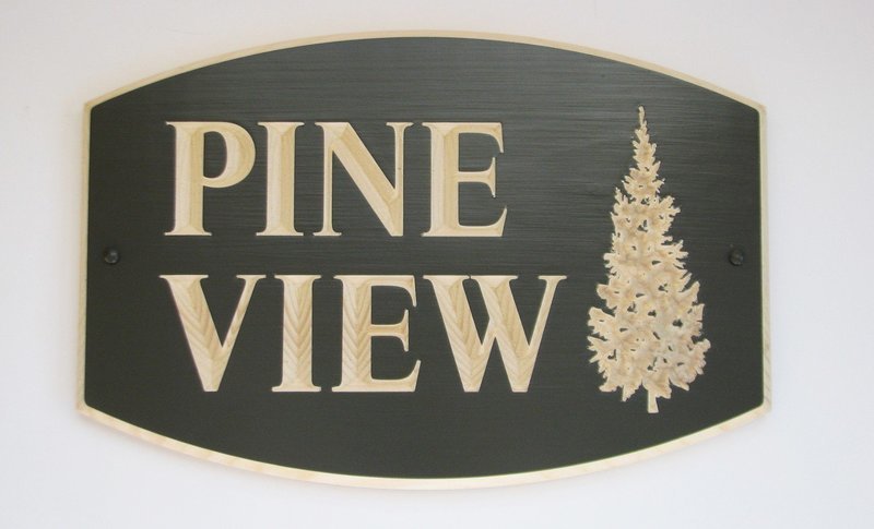 Custom Painted Outdoor Wood Sign with Carved Pine Tree