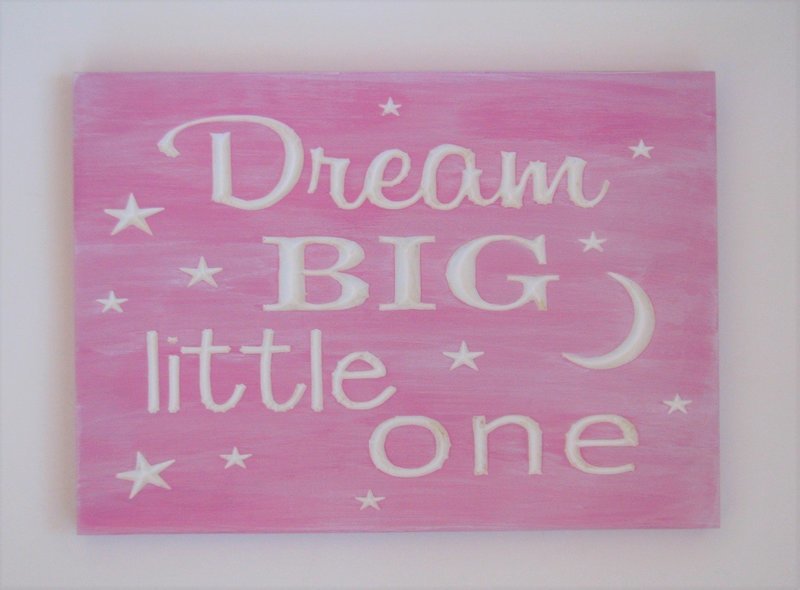 Whitewashed Wood Sign Nursery Sign Pink Baby Room Sign Dream Big Little One