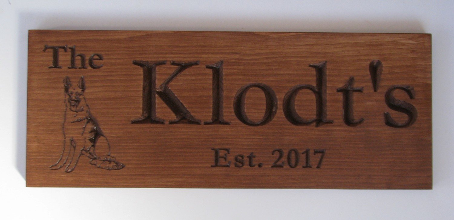 Personalized Rustic Stained Wood Sign Cabin Sign Camp Sign Family Name Sign with Carved German Shepherd