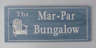 Weather Resistant Custom Exterior Blue Whitewashed Cottage Sign Camp Sign with Carved Chair