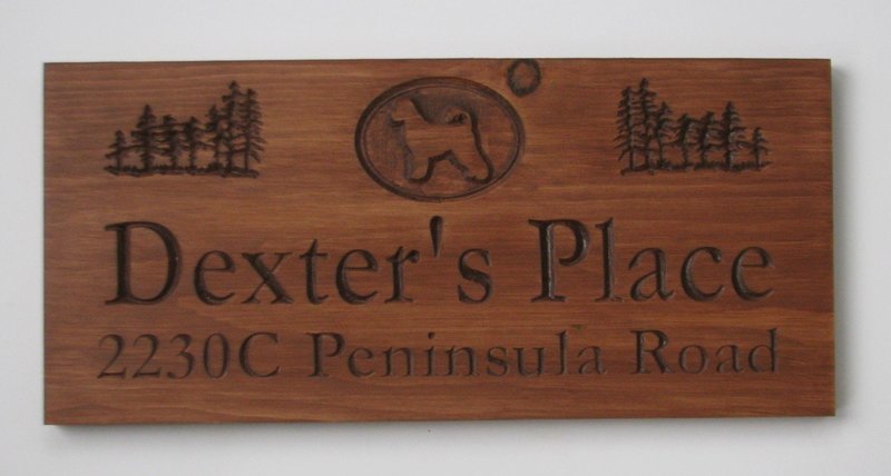 Customized Rustic Stained Wood Sign with Dog Silhouette and Trees