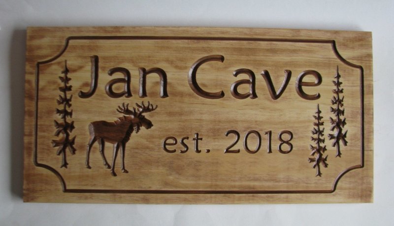 Customizable Rustic Cabin Sign Camp Sign Family Name Sign Stained Distressed Look with Carved Moose and Trees