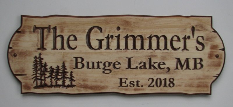 Personalized Rustic Stained Distressed Look Outdoor Wood Sign with Carved Trees