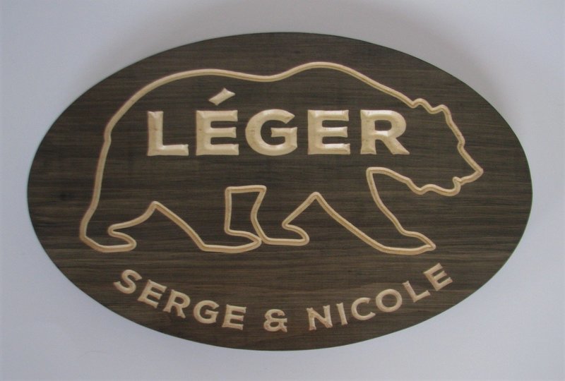 Custom Carved Stained Outdoor Wood Sign with Carved Bear Outline