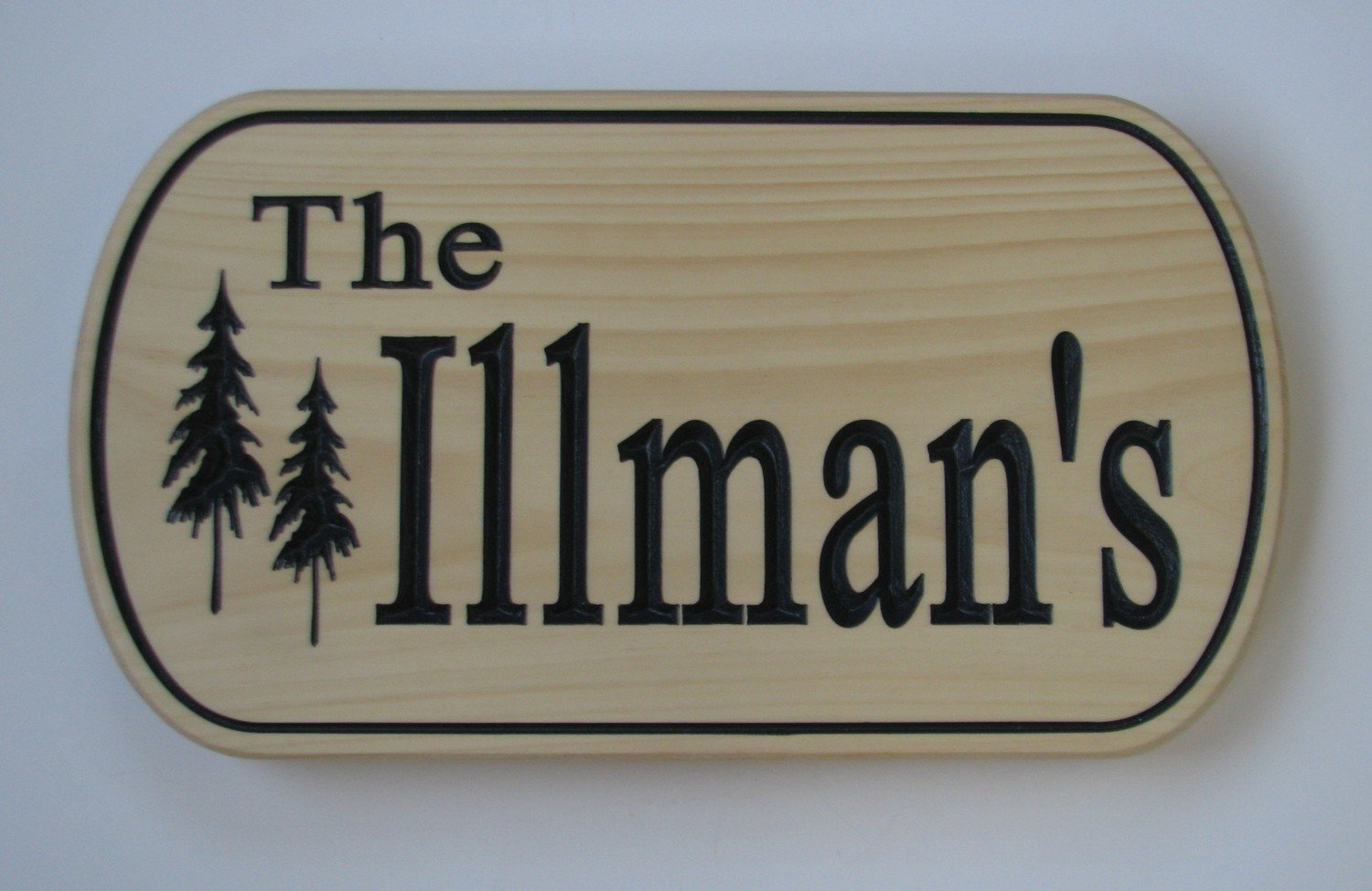 Custom Pine Family Name Sign with Painted Carving