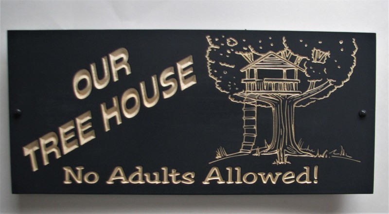 Carved Wood Tree House Sign
