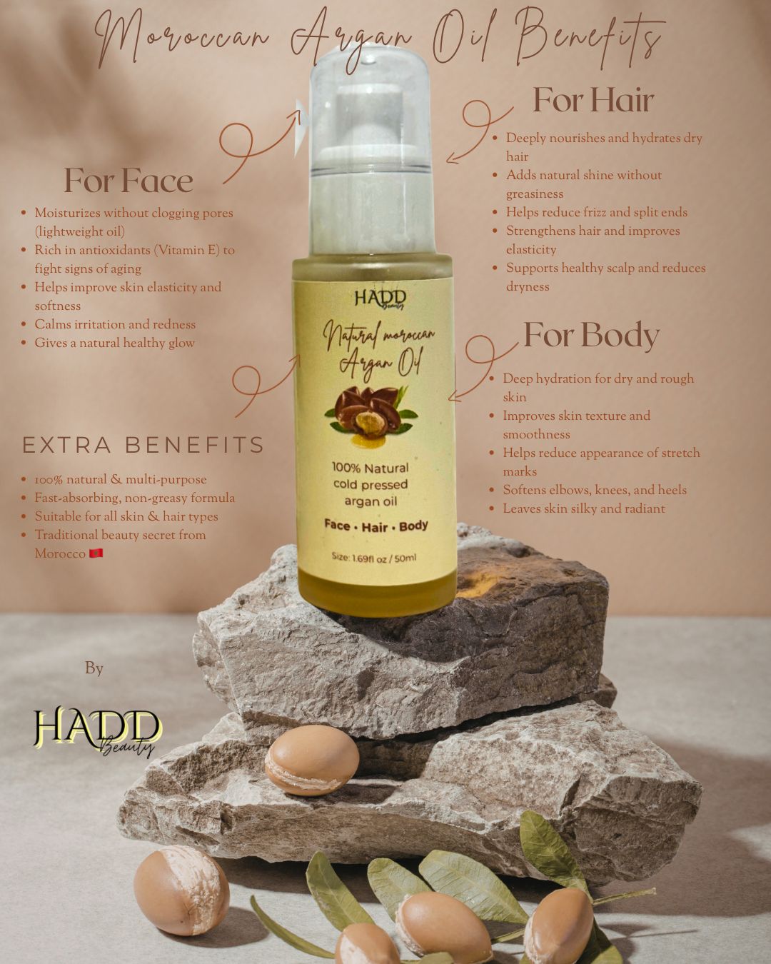 Natural Moroccan Argan Oil 50ml for Face, Body &amp; Hair
