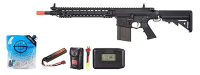 Ares Sr25 Ris Sniper Airsoft Aeg Rifle - Battery/Adapter/Charger Combo - Black