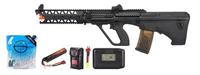 Army Armament Aug 9&quot; Raptor Polymer Aeg Airsoft Rifle - Battery/Adapter/Charger Combo - Black