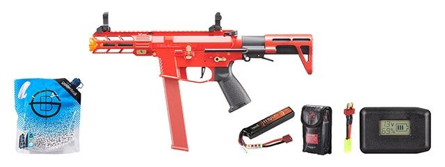 Classic Army Nemesis X9 PDW SMG AEG Airsoft Rifle- Battery-Adapter-Charger Combo - Red