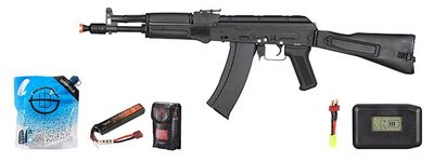 Double Bell Ak-105 Airsoft Aeg Rifle W/ Foldable Stock - Battery-Adapter-Charger Combo - Black