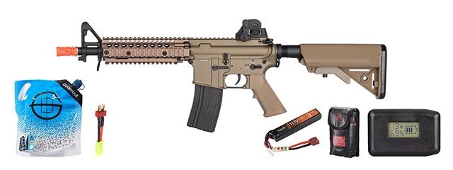 Double Bell Mk18 7.5&quot; Aeg Full Metal Airsoft Rifle - Battery-Adapter-Charger Combo - Tan