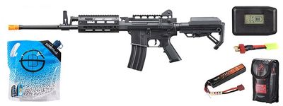 Golden Eagle AR LMG Airsoft Light Machine Gun - Battery-Charger Combo - Black