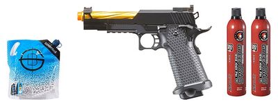 Golden Eagle 3337 OTS .45 Hi-Capa Gas Blowback Open Slide Pistol - Green Gas Combo - Black/Gold