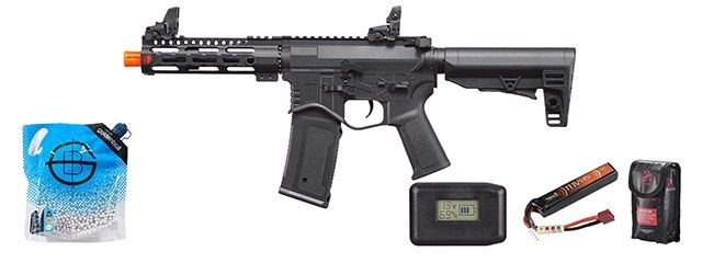 Golden Eagle Combat AR 7&#39;&#39; Aeg Airsoft Rifle - Battery + Charger Combo - Black