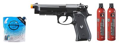 HFC Metal M9 Full-Automatic Gas Blowback Airsoft Pistol - Green Gas Combo - Black