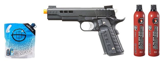 Ascend Airsoft KP1911 Custom Gas Blowback Airsoft Pistol - Green Gas Combo - (Black)