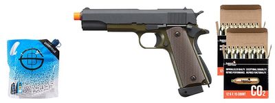 KJW Full Metal M1911-A1 CO2 Gas Blowback GBB Airsoft Pistol - CO2 Combo - OD Green