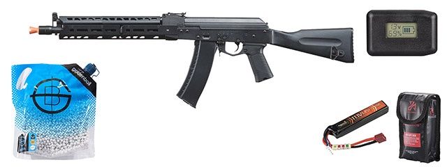 LCT LCKM Steel Airsoft AEG Rifle w/ ASTER V2 - Battery+Charger Combo - Black