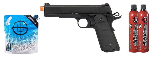 Army Armament Full Metal R26 1911 Gas Blowback Airsoft Pistol - Green Gas Combo - Black