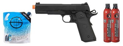 Army Armament Full Metal R26 1911 Gas Blowback Airsoft Pistol - Green Gas Combo - Black