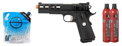 Army Armament Full Metal R30 1911 Gas Blowback Airsoft Pistol - Green Gas Combo - Black