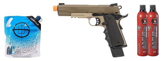 Army Armament Full Metal R32 Gas Blowback Airsoft Pistol - Green Gas Combo - Tan